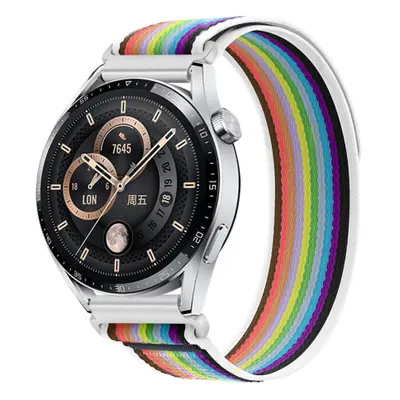 BStrap Velcro Nylon remienok na Huawei Watch GT3 46mm, white rainbow (SSG029C0409)