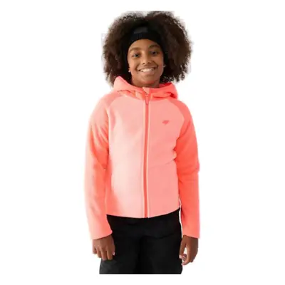 Dievčenská flisová mikina so zipsom 4F JUNIOR FLEECE-JWAW24TFLEF208-64N-SALMON CORAL NEON