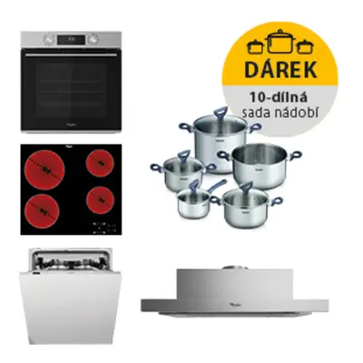 Whirlpool rúra OMK58CU1SX + sklokeramická varná doska AKT8090NE + digestor AKR7491IX + vstavaná 