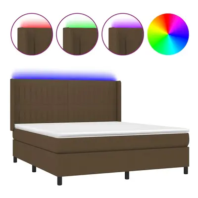 vidaXL Posteľ boxsping s matracom a LED tmavohnedá 180x200 cm látka