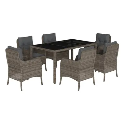vidaXL 7-dielna záhradná jedálenská sada s podložkami sivá polyratan