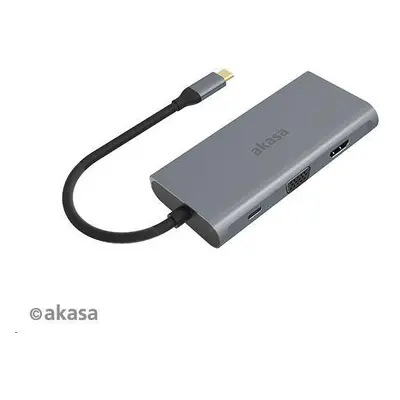 AKASA USB Type-C adaptér v (PD Type-C, HDMI, VGA, x USB 3.0 typ A, RJ45, čítačka kariet SD a Mic