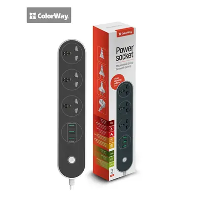 ColorWay Power Socket zásuvky/3USB, čierna, 1,8m