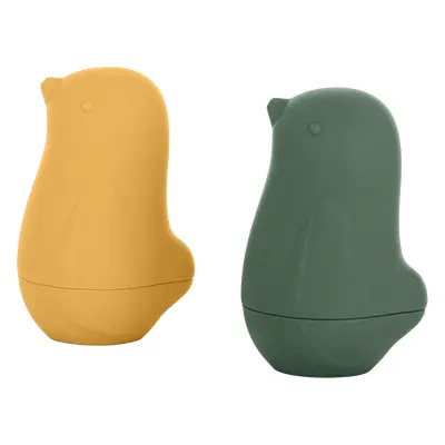 PETITE&MARS Hračky silikónové do kúpeľa - Love birds Ochre Green 6m+