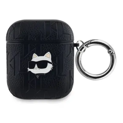 Karl Lagerfeld PU Embossed Choupette Head Pouzdro pro AirPods 1/2 Black