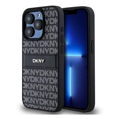 DKNY PU Leather Repeat Pattern Tonal Stripe Zadní Kryt pro iPhone 15 Pro Max Black