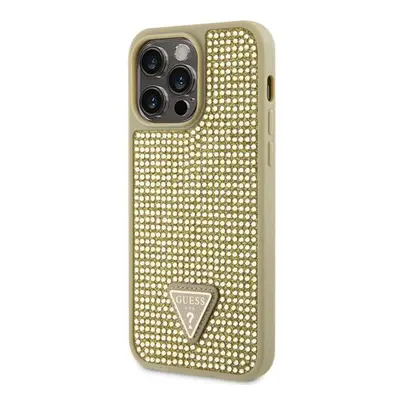 Guess Rhinestones Triangle Metal Logo Kryt pro iPhone 14 Pro Max Gold