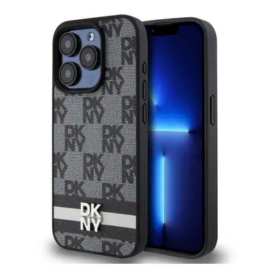 DKNY PU Leather Checkered Pattern and Stripe Zadní Kryt pro iPhone 13 Pro Max Black