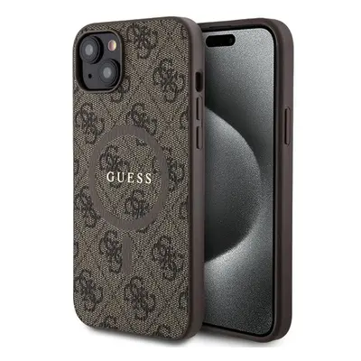 Guess PU Leather 4G Colored Ring MagSafe Zadní Kryt pro iPhone 15 Plus Brown