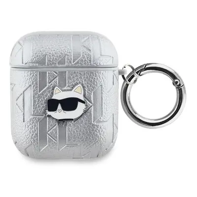 Karl Lagerfeld PU Embossed Choupette Head Pouzdro pro AirPods 1/2 Silver