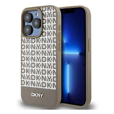 DKNY PU Leather Repeat Pattern Bottom Stripe MagSafe Zadní Kryt pro iPhone 15 Pro Max Brown