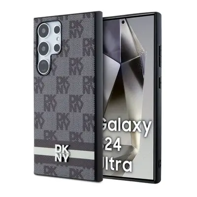 DKNY PU Leather Checkered Pattern and Stripe Zadní Kryt pro Samsung Galaxy S24 Ultra Black