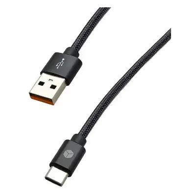 Sturdo textilný kábel USB na Type-C, čierny 3A kábel (1m) 8mm konektor