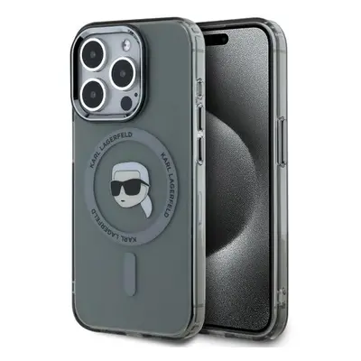 Karl Lagerfeld IML Karl Head Metal Frame MagSafe Zadní Kryt pro iPhone 15 Pro Max Black