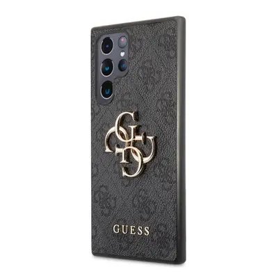 Guess PU 4G Metal Logo Zadní Kryt pro Samsung Galaxy S22 Ultra Grey