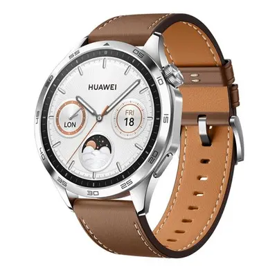 Huawei Watch GT 4 46mm, Strieborná s hedným koženým remienkom