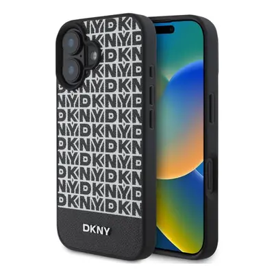 DKNY PU Leather Repeat Pattern Bottom Stripe MagSafe Zadní Kryt pro iPhone 16 Plus Black