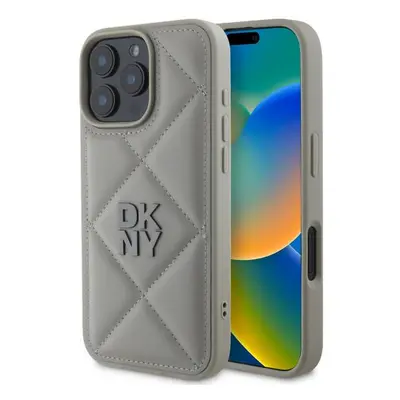 DKNY PU Leather Quilted Stack Logo Zadní Kryt pro iPhone 16 Pro Max Grey