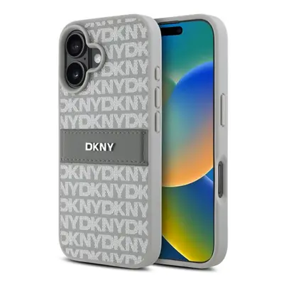 DKNY PU Leather Repeat Pattern Tonal Stripe Zadní Kryt pro iPhone 16 Beige