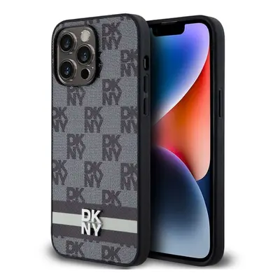 DKNY PU Leather Checkered Pattern and Stripe Zadní Kryt pro iPhone 15 Pro Max Black