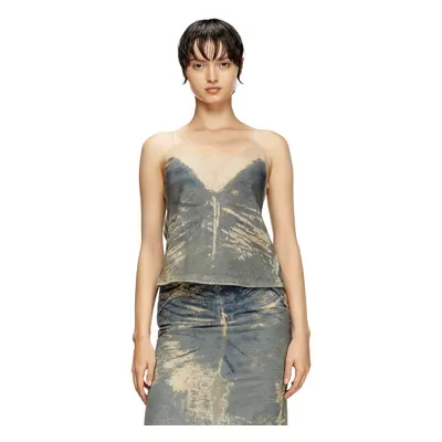 Diesel - Strappy top in floating devoré denim - Tops - Woman - Blue