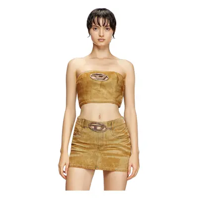 Diesel - Denim tube top with rust-effect logo - Tops - Woman - Brown