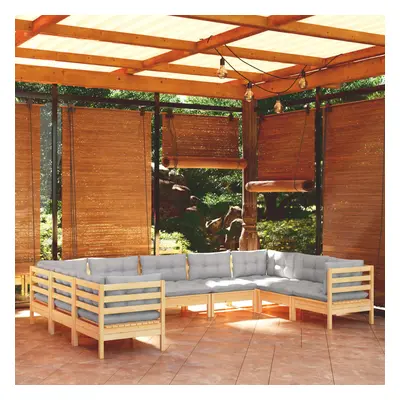 vidaXL 9-dielna záhradná súprava so sivými vankúšmi borovica