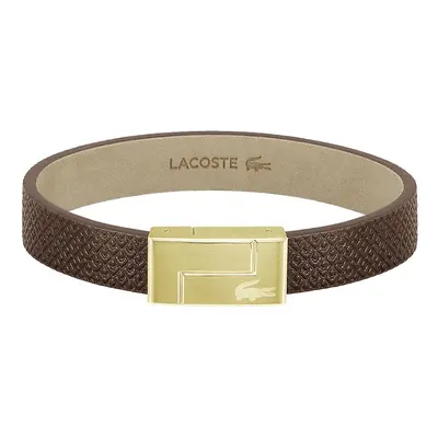 Lacoste Hnedý kožený náramok Monogram Leather 17,5 cm