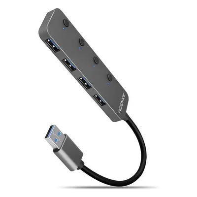 AXAGON HUEMSA 4x USB 3.2 Gen 1 SWITCH húb kovový micro USB napr. konektor kábel USBA 20cm