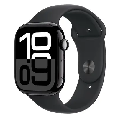 Apple Watch Series 10 46mm Klavírno čierny hliník s čiernym športovým remienkom S/M