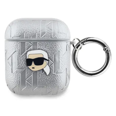 Karl Lagerfeld PU Embossed Karl Head Puzdro pre AirPods 1/2 Silver