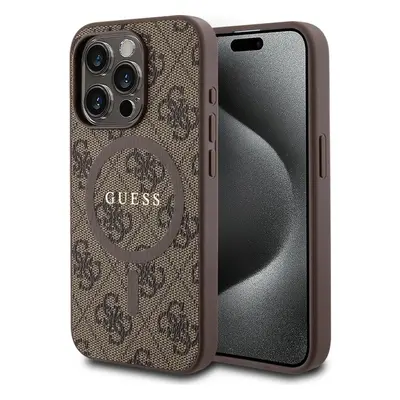 Guess PU Leather 4G Colored Ring MagSafe Zadný Kryt pre iPhone 15 Pro Max Brown