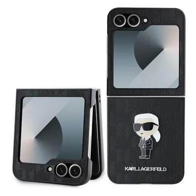 Karl Lagerfeld PU Saffiano Monogram Ikonik Zadný Kryt pre Samsung Galaxy Z Flip 6 Black