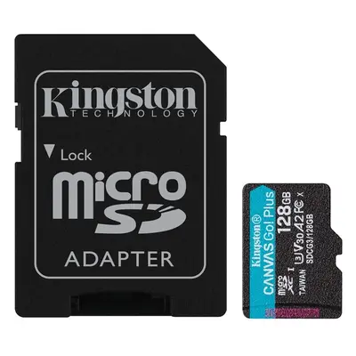 HW Kingston pamäťová karta 128GB Canvas Go Plus micro SDXC 170R A2 U3 V30 + SD adaptér