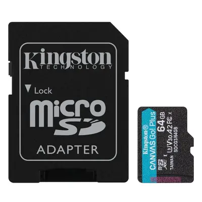 HW Kingston pamäťová karta 64GB Canvas Go Plus micro SDXC 170R A2 U3 V30 + SD adaptér