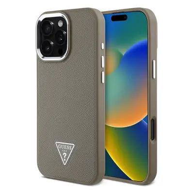 Guess PU Grained Triangle Logo Zadný Kryt pre iPhone 16 Pro Max Brown