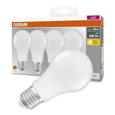 4PAK LED žiarovka E27 A60 8,5W = 60W 806lm 2700K Warm 300° OSRAM Base