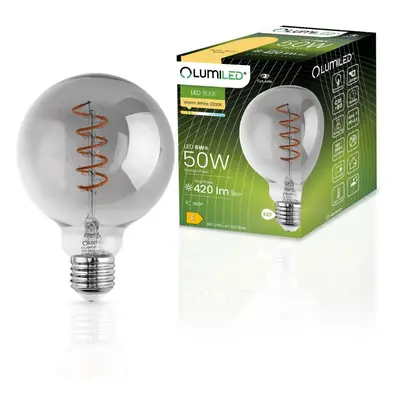 Dekoratívna LED žiarovka E27 G95 6W = 50W 420lm 2200K Teplé 360° vlákno LUMILED GLOBE Smokey