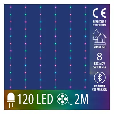 Vianočná mikro led svetelná záclona vonkajšia - SMART - programátor - 120led - 2x2 m - RGB