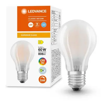 LED žiarovka E27 A60 5,8W = 60W 806lm 4000K Neutrálna 300° CRI90 Vlákno Mlieko Stmievateľné LEDV