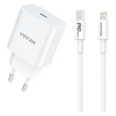 Nástěnná nabíječka VFAN E04, USB-C, 20W, QC 3.0 + kabel Lightning (bílá)