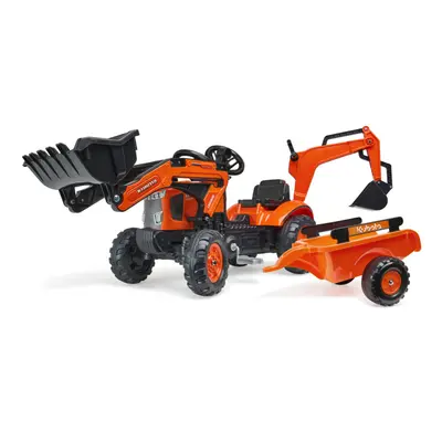 Traktor šliapací Kubota M7171 oranžový s prednou i zadnou lyžicou s vlečkou