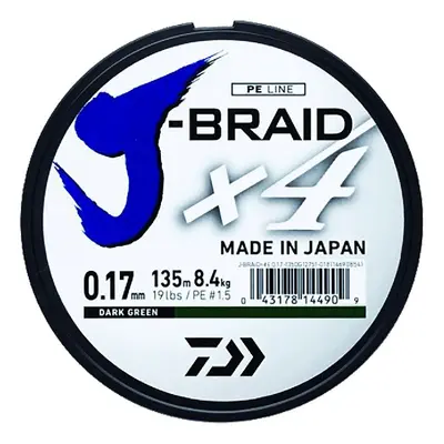 Daiwa splietaná šnúra j-braid tmavo zelená 135m-priemer 0.17 mm / nosnosť 8,4 kg