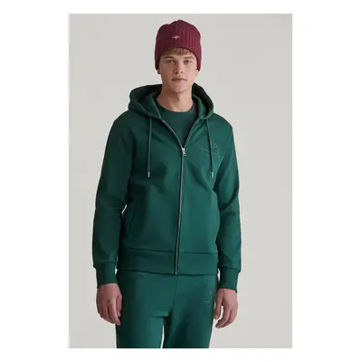 MIKINA GANT REG TONAL SHIELD FULL ZIP HOODIE TARTAN GREEN