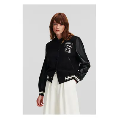 Bunda Karl Lagerfeld Wool & Leather Varsity Bomber Black