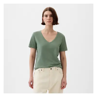 Tričko GAP V-Neck Tee Laurel Wreath Green