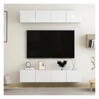 Multidom TV skrinky 4 ks, lesklé biele 80x30x30 cm, kompozitné drevo