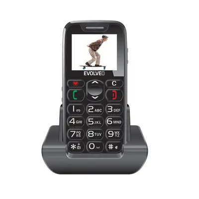 EVOLVEO EasyPhone, mobilný telefón pre seniorov s nabíjacím stojanom (čierna farba) EP-500-BLK