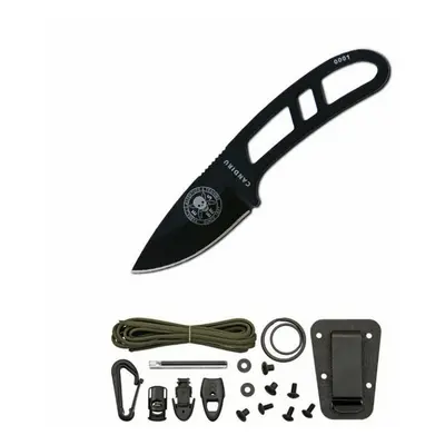 ESEE CAN-B-KIT-E ESEE Black Candiru malý nôž na krk 5 cm, čierna, puzdro, súprava na prežitie