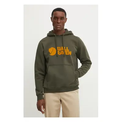 Bavlnená mikina Fjallraven Logo Hoodie F84144 pánska, šedá farba, kapucňou, vzorovaná